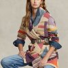 Mehrfarbige Ralph Lauren Schalpullover aus Leinenmischung mit Geo-Motiv für Damen