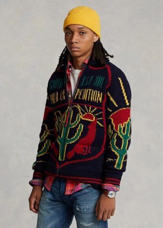 Mehrfarbige Ralph Lauren Wool Graphic Pullover mit durchgehendem Reißverschluss für Herren