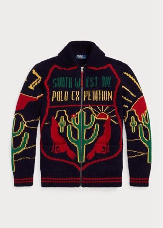 Mehrfarbige Ralph Lauren Wool Graphic Pullover mit durchgehendem Reißverschluss für Herren