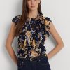 Mehrfarbige ärmellose Georgette-Hemden von Ralph Lauren mit Blumenmuster für Damen