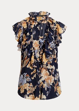 Mehrfarbige ärmellose Georgette-Hemden von Ralph Lauren mit Blumenmuster für Damen