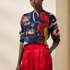 Mehrfarbige Rundhalspullover aus Baumwolle mit Ralph Lauren-Print für Damen