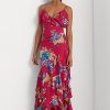 Mehrfarbiges, gestuftes Georgette-Kleid mit Blumenmuster von Ralph Lauren für Damen