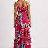 Mehrfarbiges, gestuftes Georgette-Kleid mit Blumenmuster von Ralph Lauren für Damen