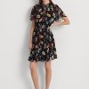 Mehrfarbiges Ralph Lauren Georgette-Kleid mit Blumenmuster für Damen