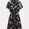 Mehrfarbiges Ralph Lauren Georgette-Kleid mit Blumenmuster für Damen
