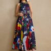 Mehrfarbiges Tageskleid aus Baumwollsatin mit Ralph Lauren Renshaw-Print für Damen