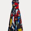 Mehrfarbiges Tageskleid aus Baumwollsatin mit Ralph Lauren Renshaw-Print für Damen