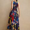 Mehrfarbiges Tageskleid aus Baumwollsatin mit Ralph Lauren Renshaw-Print für Damen