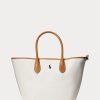 Natur/Marineblau Damen Ralph Lauren Reversible Canvas Medium Bellport Tote Bags