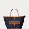 Natur/Marineblau Damen Ralph Lauren Reversible Canvas Medium Bellport Tote Bags