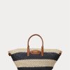 Natur/Schwarz/Lauren Tan Damen Ralph Lauren Striped Straw Medium Daphney Tote Bags