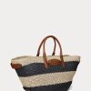 Natur/Schwarz/Lauren Tan Damen Ralph Lauren Striped Straw Medium Daphney Tote Bags