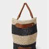 Natur/Schwarz/Lauren Tan Damen Ralph Lauren Striped Straw Medium Daphney Tote Bags