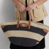 Natur/Schwarz/Lauren Tan Damen Ralph Lauren Striped Straw Medium Daphney Tote Bags