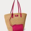 Natur/Sport Pink Damen Ralph Lauren Lederbesatz Stroh Große Brie Tragetaschen