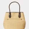 Naturfarbene Damen Ralph Lauren Leather-Trim Straw Medium Bellport Tote Bags