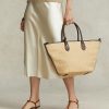 Naturfarbene Damen Ralph Lauren Leather-Trim Straw Medium Bellport Tote Bags