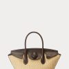 Naturfarbene Damen Ralph Lauren Leder & Stroh Medium Bellport Satchel Taschen