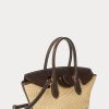 Naturfarbene Damen Ralph Lauren Leder & Stroh Medium Bellport Satchel Taschen