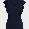 Navy Damen Ralph Lauren T-Shirts mit Rüschenbesatz und Rippstrick