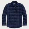 Navy Herren Ralph Lauren Plaid Wool-blend Overshirt Shirts