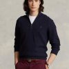 Navyblaue Ralph Lauren Pullover aus Baumwolle mit Viertelreißverschluss und Netzstrick für Herren