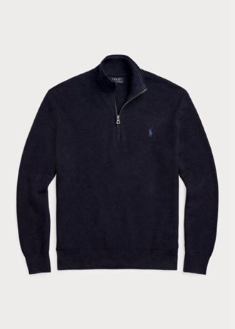 Navyblaue Ralph Lauren Pullover aus Baumwolle mit Viertelreißverschluss und Netzstrick für Herren
