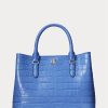New England Blue Damen Ralph Lauren Geprägtes Leder Medium Marcy Satchel Taschen