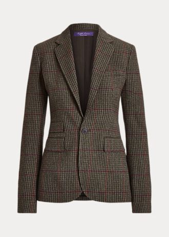 Olivgrün / Braune Ralph Lauren Parker Karierte Tweedjacken für Damen