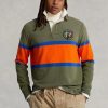 Olivgrüne gestreifte Rugby-Poloshirts von Ralph Lauren im Classic Fit für Herren