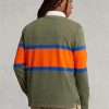 Olivgrüne gestreifte Rugby-Poloshirts von Ralph Lauren im Classic Fit für Herren