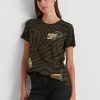 Olivgrüne Poloshirts aus Jersey mit Zebra-Print für Damen von Ralph Lauren