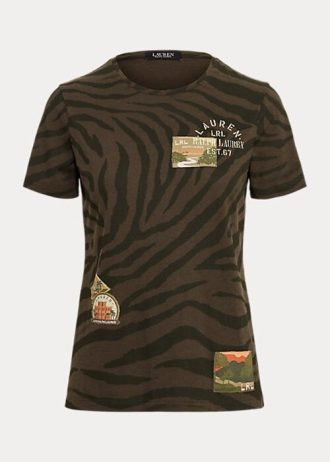 Olivgrüne Poloshirts aus Jersey mit Zebra-Print für Damen von Ralph Lauren