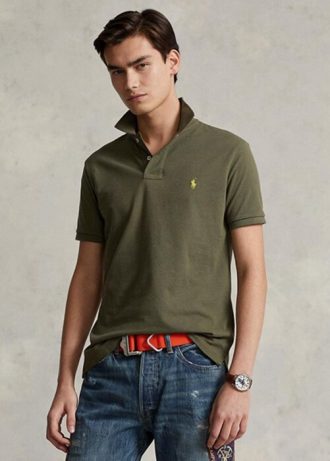 Olivgrüne Poloshirts aus Mesh für Herren von Ralph Lauren im Custom Slim Fit