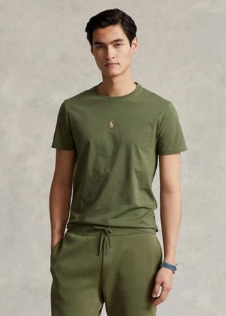 Olivgrüne Poloshirts für Herren von Ralph Lauren in Slim Fit mit Rundhalsausschnitt