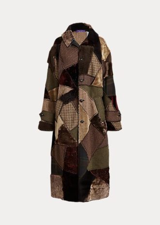 Olivgrüne Ralph Lauren Harmon Patchwork-Shearling-Mäntel für Damen