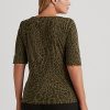 Olivgrüne Ralph Lauren-Oberteile aus Baumwolle mit U-Boot-Ausschnitt und Ozelot-Print für Damen