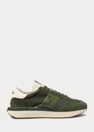 Olivgrüne Ralph Lauren Train 89 Sneakers mit Wildledereinsätzen für Herren