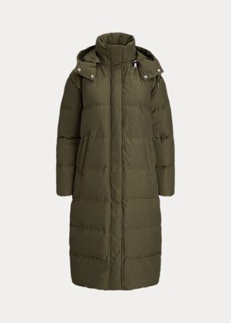 Olivgrüne, wasserabweisende lange Daunenmäntel von Ralph Lauren für Damen