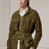 Olivgrüne Wildlederjacken mit Gürtel für Herren von Ralph Lauren