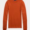 Orange Damen Ralph Lauren Gerippte Langarm-T-Shirts mit Wildlederbesatz