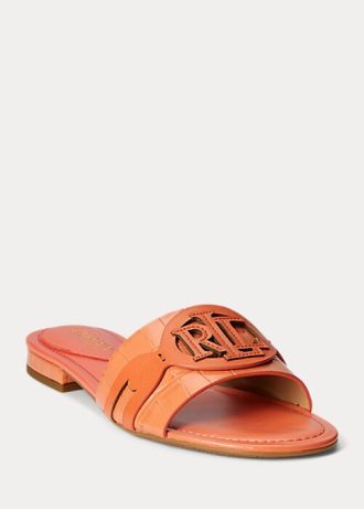 Orange Ralph Lauren Alegra Flache Schuhe aus Leder mit Krokodilprägung für Damen