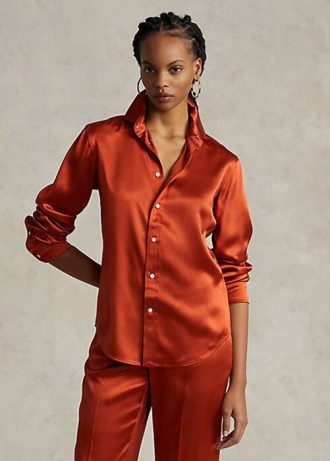 Orange Ralph Lauren Damen Mulberry Silk Shir Shirts