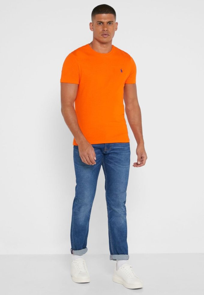 Orange Ralph Lauren Essential T-Shirts mit Rundhalsausschnitt für Herren