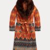 Orange Ralph Lauren Jacquard-Mäntel mit Shearling-Kragen für Damen