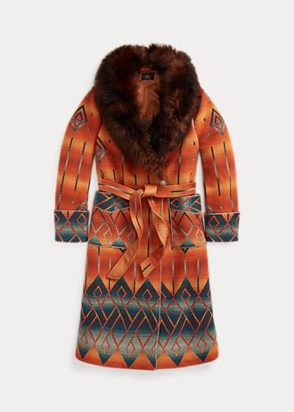Orange Ralph Lauren Jacquard-Mäntel mit Shearling-Kragen für Damen