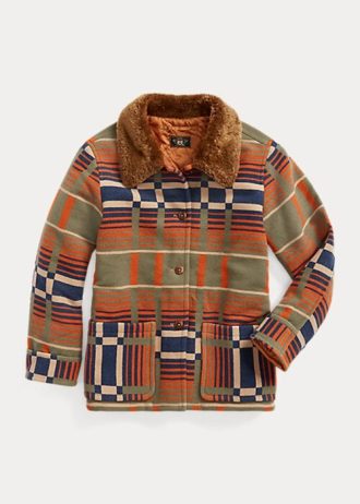 Orange Ralph Lauren Jacquardjacken mit Shearling-Kragen für Damen
