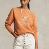 Orangefarbene Fleece-Sweatshirts mit Ralph Lauren-Logografik für Damen