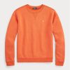 Orangefarbene Ralph Lauren Fleece-Pullover mit Rundhalsausschnitt für Damen